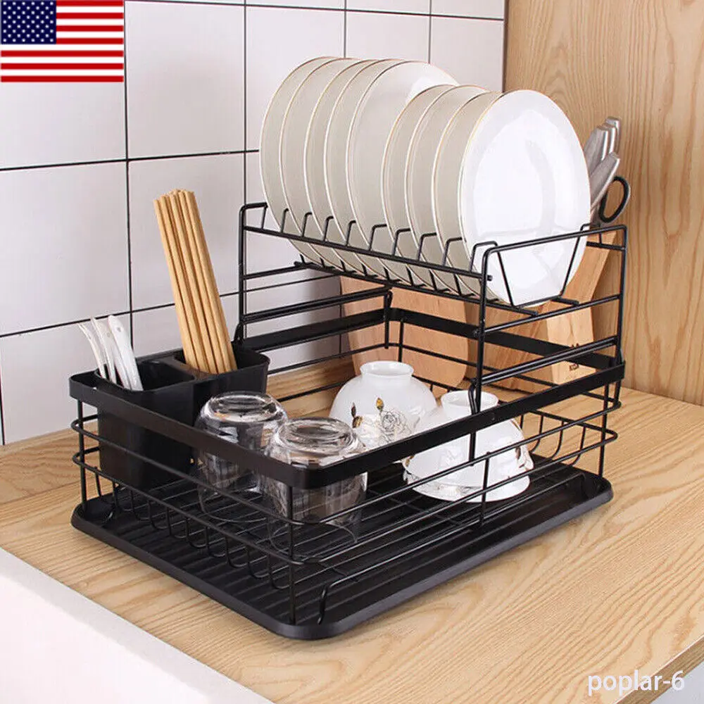 

Over Sink Dish Drying Rack 2-Tier Stainless Steel Kitchen Shelf Cutlery Drainer