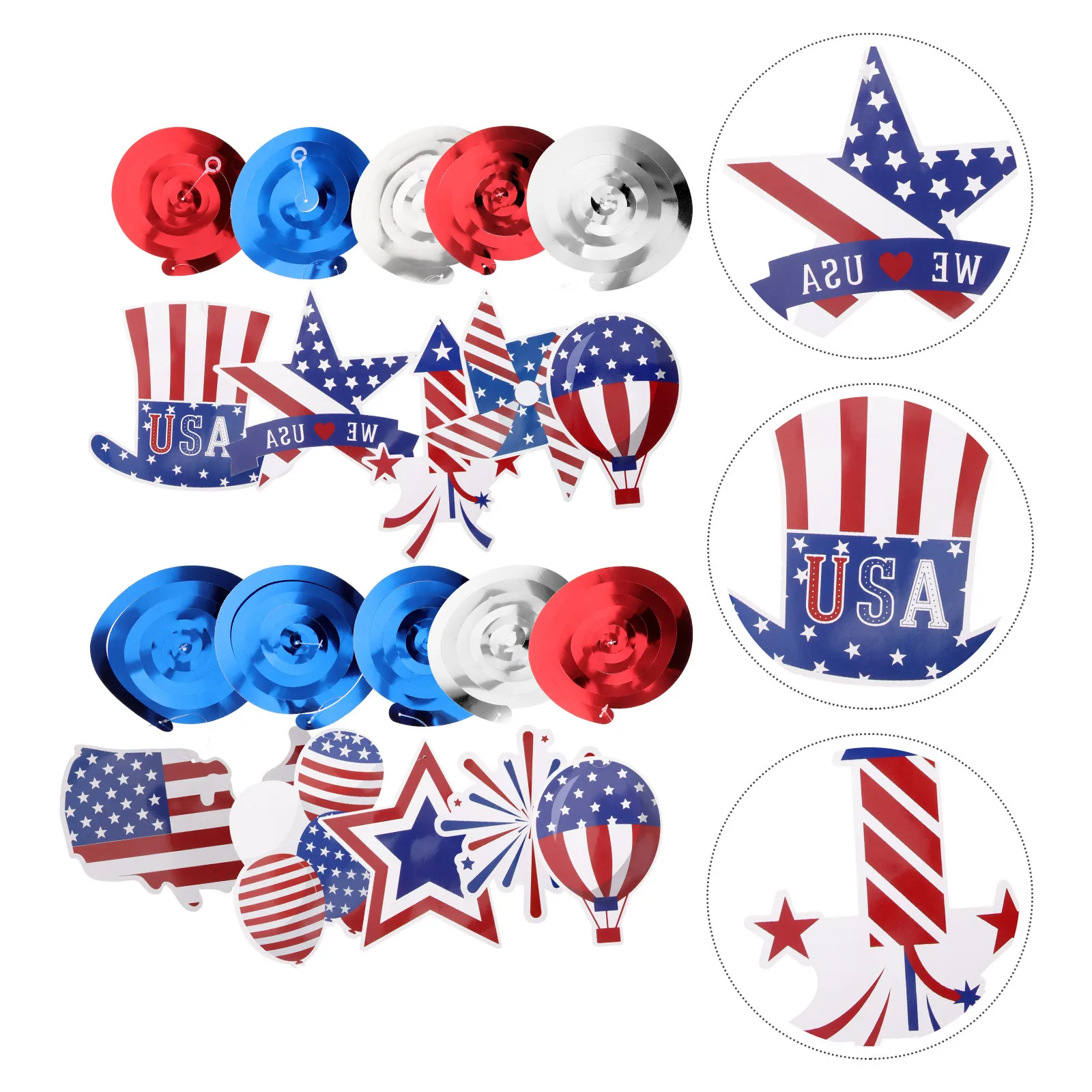 

30 Pcs Spiral Ornaments Independence Day Decorations Swirls Patriotic Hanging Festival Usa Party Memorial