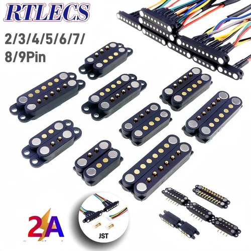 1/3/5 pares impermeable DC conector Pin Pogo magnético 2 3 4 5 6 7 8 9 polos 2,54 MM Pogopin macho hembra tira de contacto 90 grados