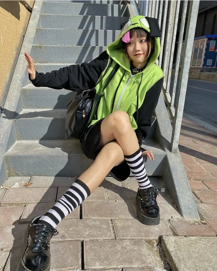 Nouveaux sweats à fermeture éclair avec oreilles 2026, costume de cosplay Invader ZIM, sweat à capuche Alien ZIM Gir Doom, veste, manteau pour adulte Halloween