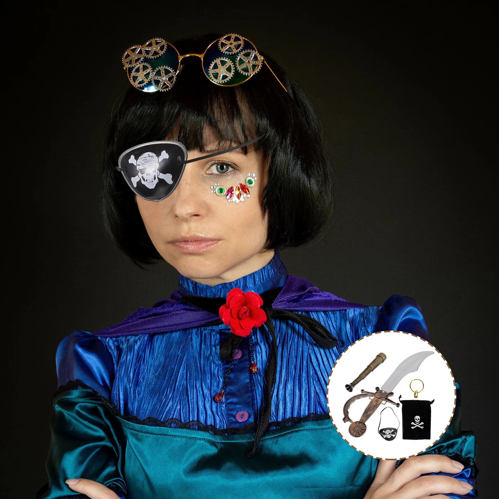 

1 комплект пиратского телескопа с крючком и комплектом костюмов для косплея, реквизит для фотосессии для фестиваля Хэллоуина, костюм пирата, маскарада, вечеринки