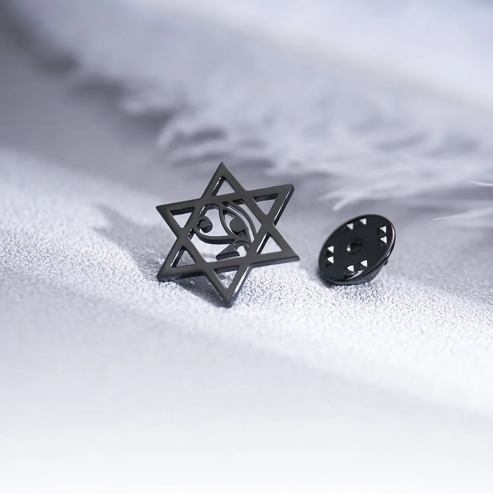 Tangula Jewish Star of David Brooch for Men Stainless Steel Egypt Eye of Ra Amulet Badge Pin Jewelry Groom Wedding Accessories