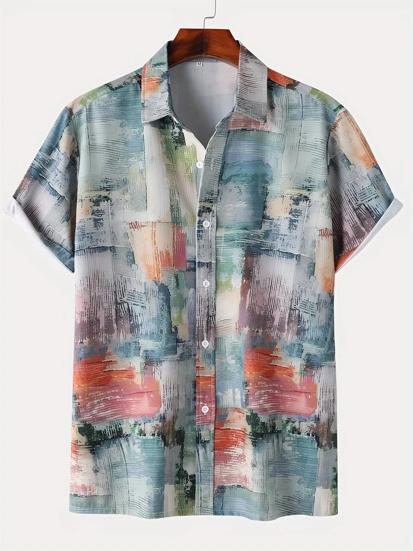 

Men's 3D printed t-shirt casual lapel Hawaiian shirt oil painting summer fashion art