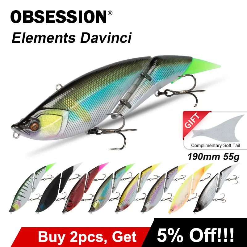 OBSESSION 2 sections Floating Hard SwimBait 55g 190mm Saltwater Topwater Wobbler Two Tails Big Giant Fishing Lure DaVinci 2023