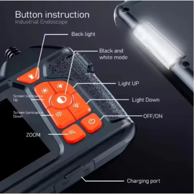 كاميرا المنظار المحمولة بشاشة 4.3 بوصة 8 مم عدسة مزدوجة 5 متر كابل CMOS Borescope الصناعي لفحص المحرك OEM المدعومة #5