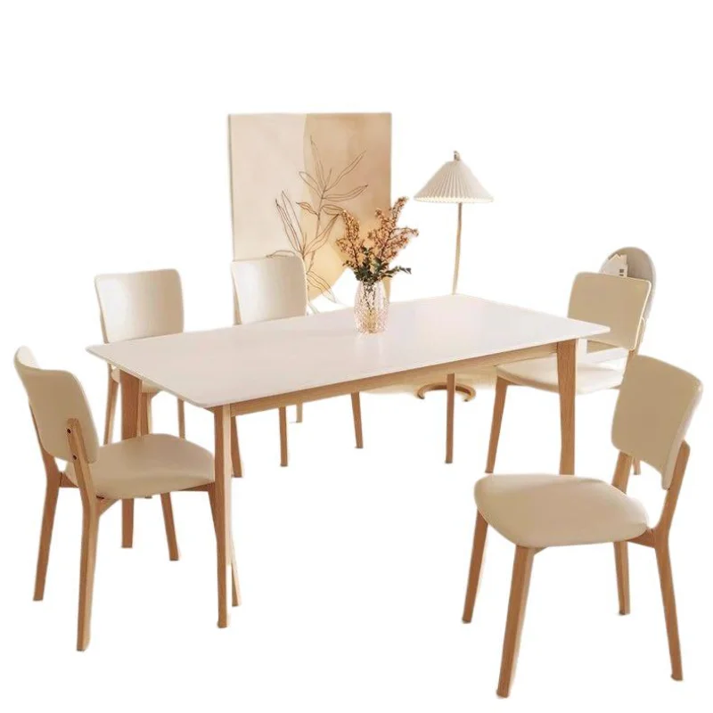 Slate dining table, household solid wood table, light luxury rectangular dining table, log cream style small apartment dining