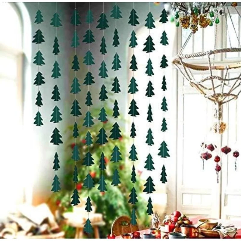 

Green Christmas Tree Paper Garland Woodland Theme Birthday Party Decoration Xmas Hanging Streamer Backdrop Tree Bunting Decor