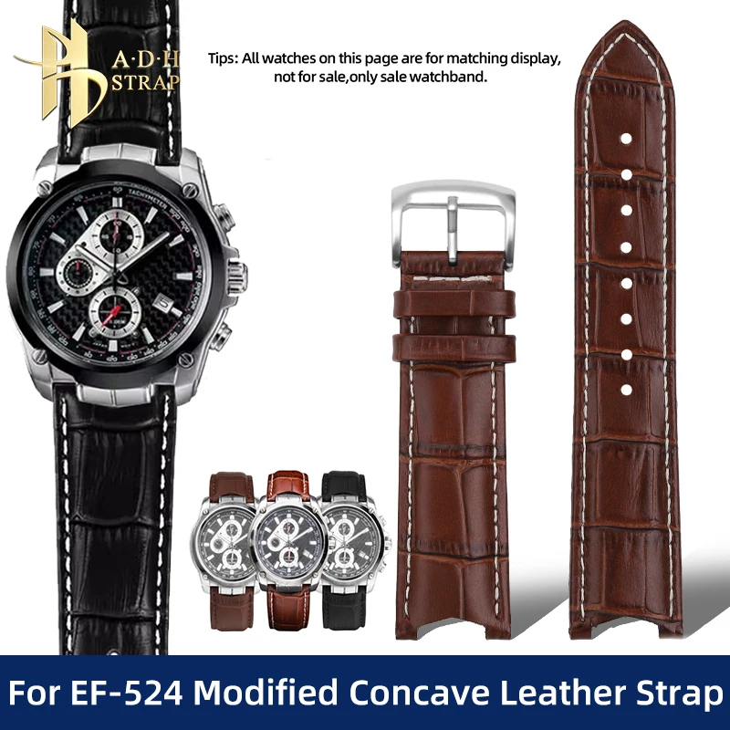 سوار ساعة رجالي من الجلد المقعر المعدل ، سوار من جلد البقر ، يناسب سلسلة كاسيو Edifice ، من من من من من من من من 2022 ،