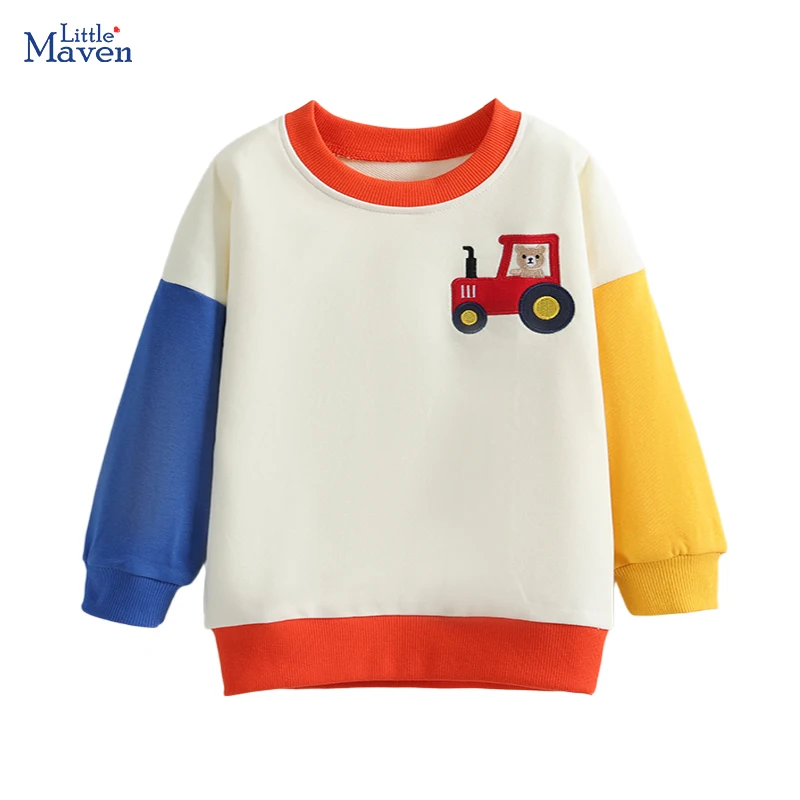 Little maven Children's Clothing Baby Boys Kids Clothes 2026 Autumn Spring New Cartoon Tractor Infants Sweatshirts Hoodie