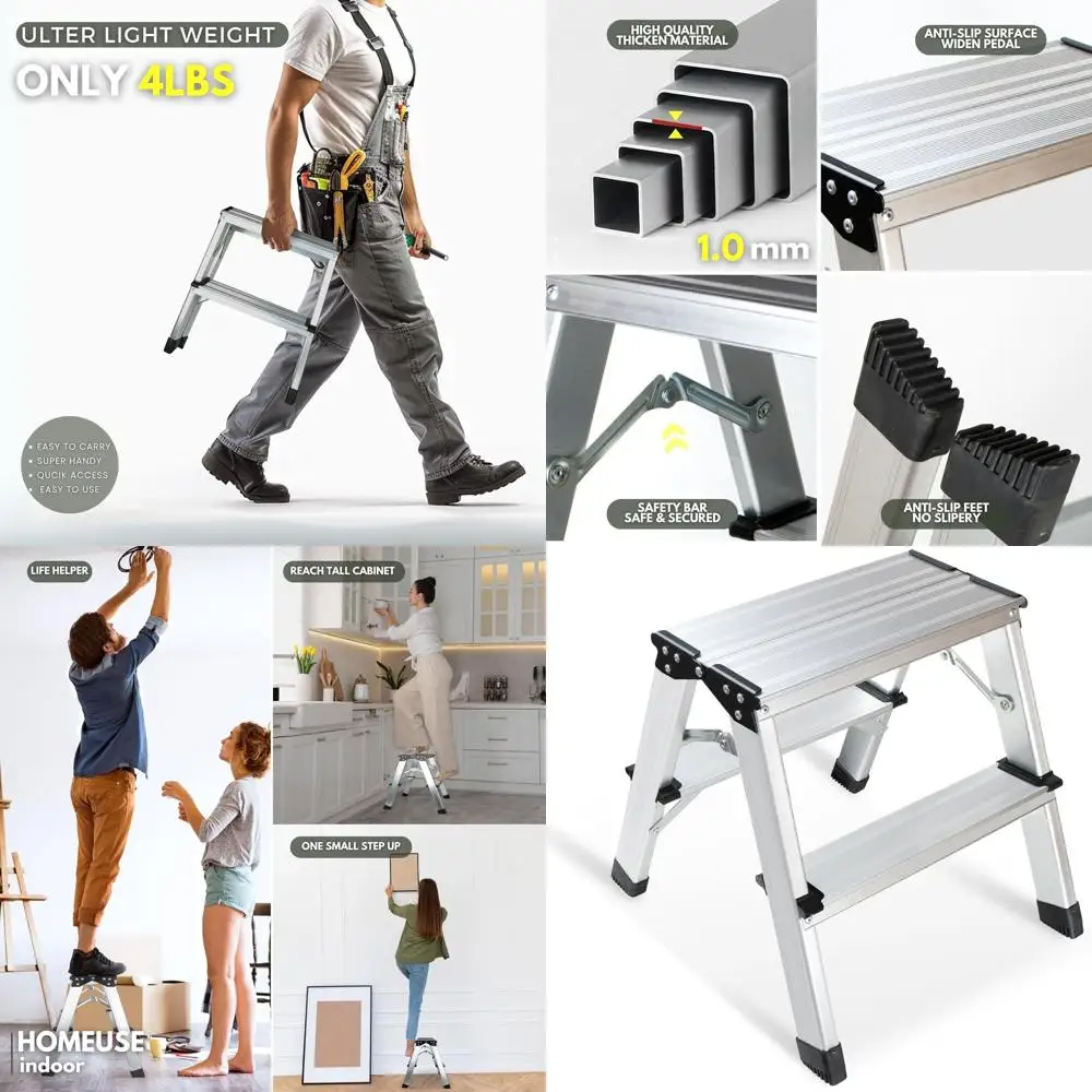 

Двухступенчатая складная лестница, портативная маленькая кухонная стремянка, легкая с широкими ступенями, прочная металлическая лестница-стремянка