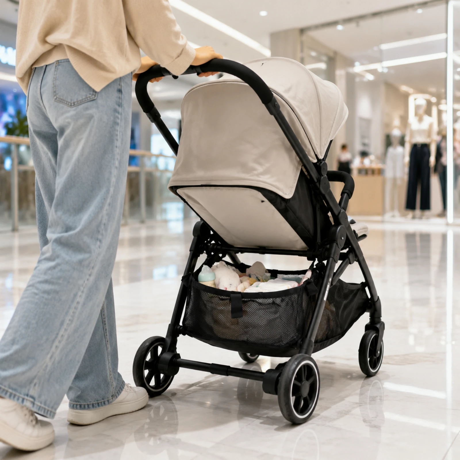Under-Seat Stroller Basket Adjustable Stroller Undercarriage Bag Compact Portable for Parents, Travel, Shopping