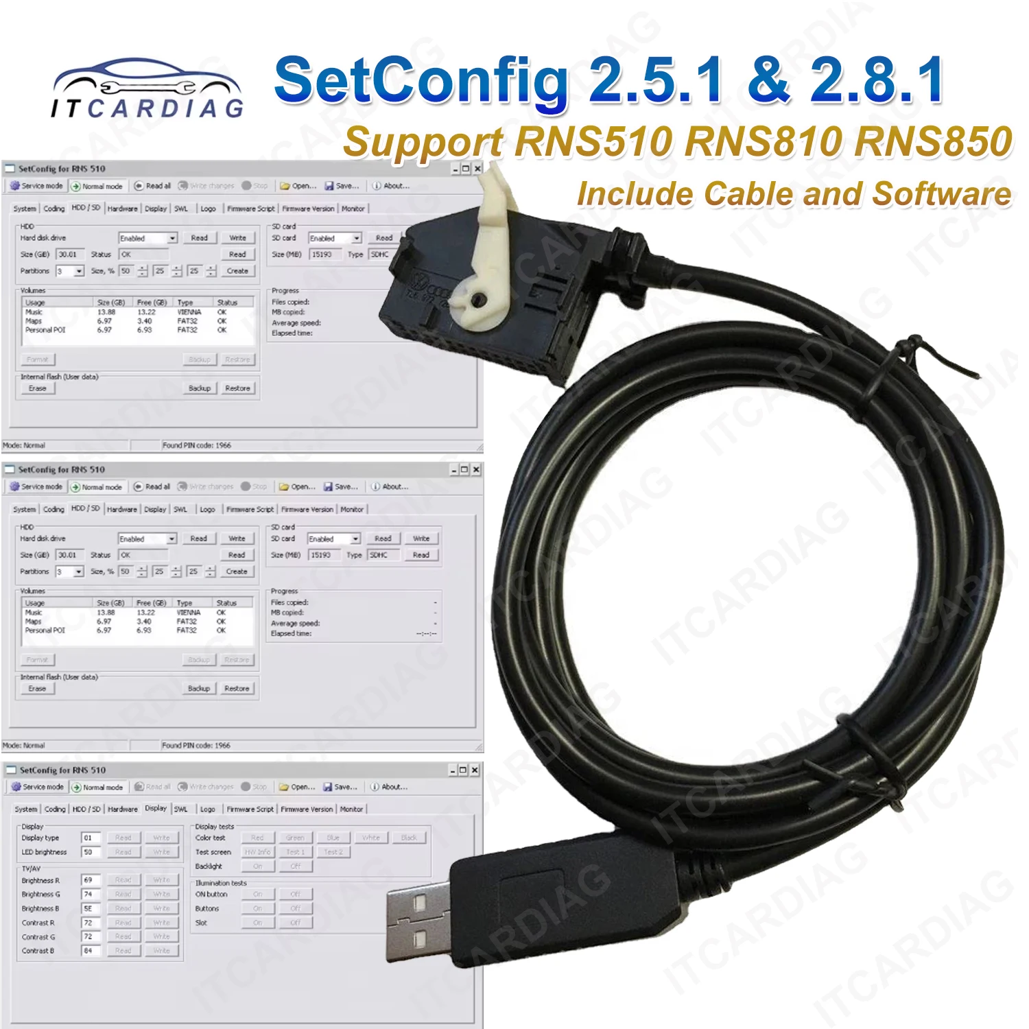 

Support RNS510 RNS810 RNS850 SetConfig 2.5.1 & 2.8.1 Software with Cable for RNS Identify Change PIN Code Erase the NAND Memory