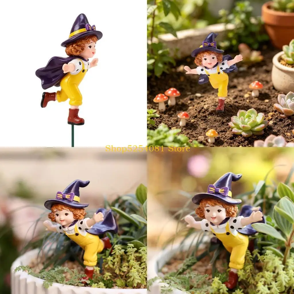 AXYC Witch Character Plant Pot Figure Resin Display Piece with Pointed Hat, Small Table Ornament for Plant Containers, Desk, and