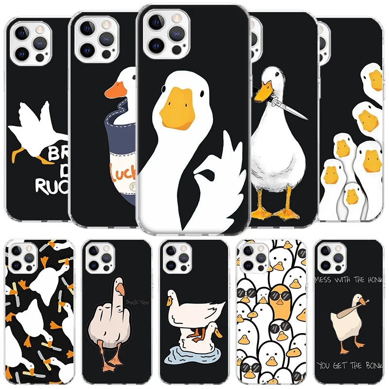 Cartoon Duck Goose Game Cover Phone Case For iPhone 16 15 14 13 12 Mini 11 Pro Max X XS 7 Plus 8 + SE 2020 Soft Fundas Shell