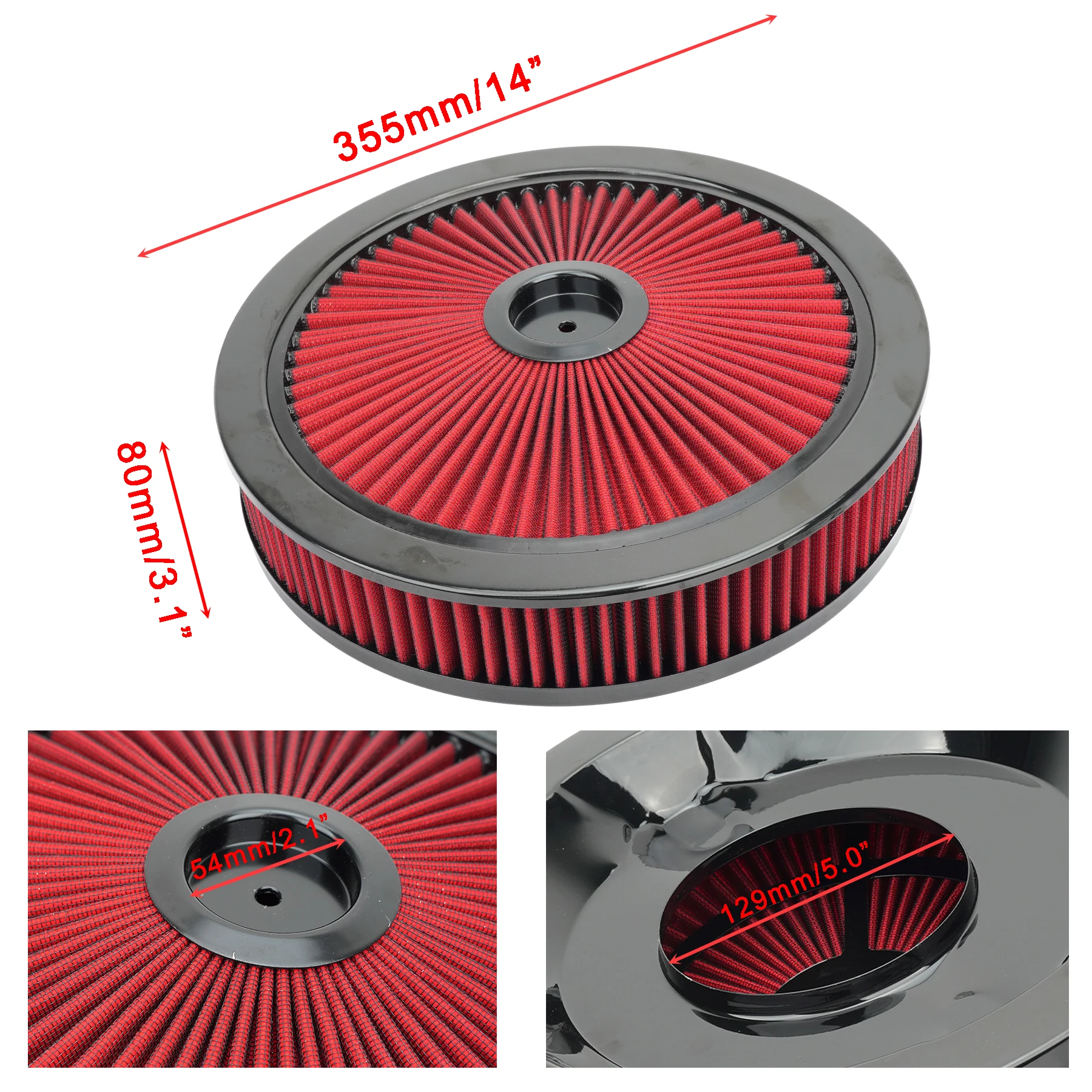 14inch Round Air Filter for for-d Fiesta Chevy Silverado SBC BBC 5-1/8 Inch Neck Flange Round High Flow Air Intake Filter KitSTO