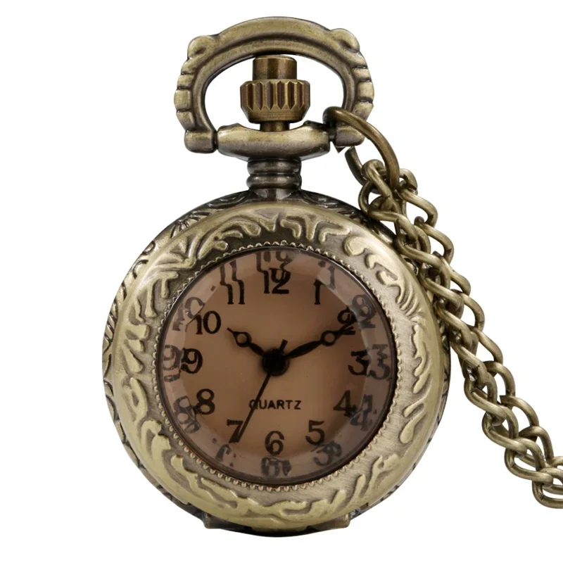 Vintage Mini Size Clock Transparent Cover Men Women Retro Quartz Pocket Watch Arabic Number Display with Necklace Chain