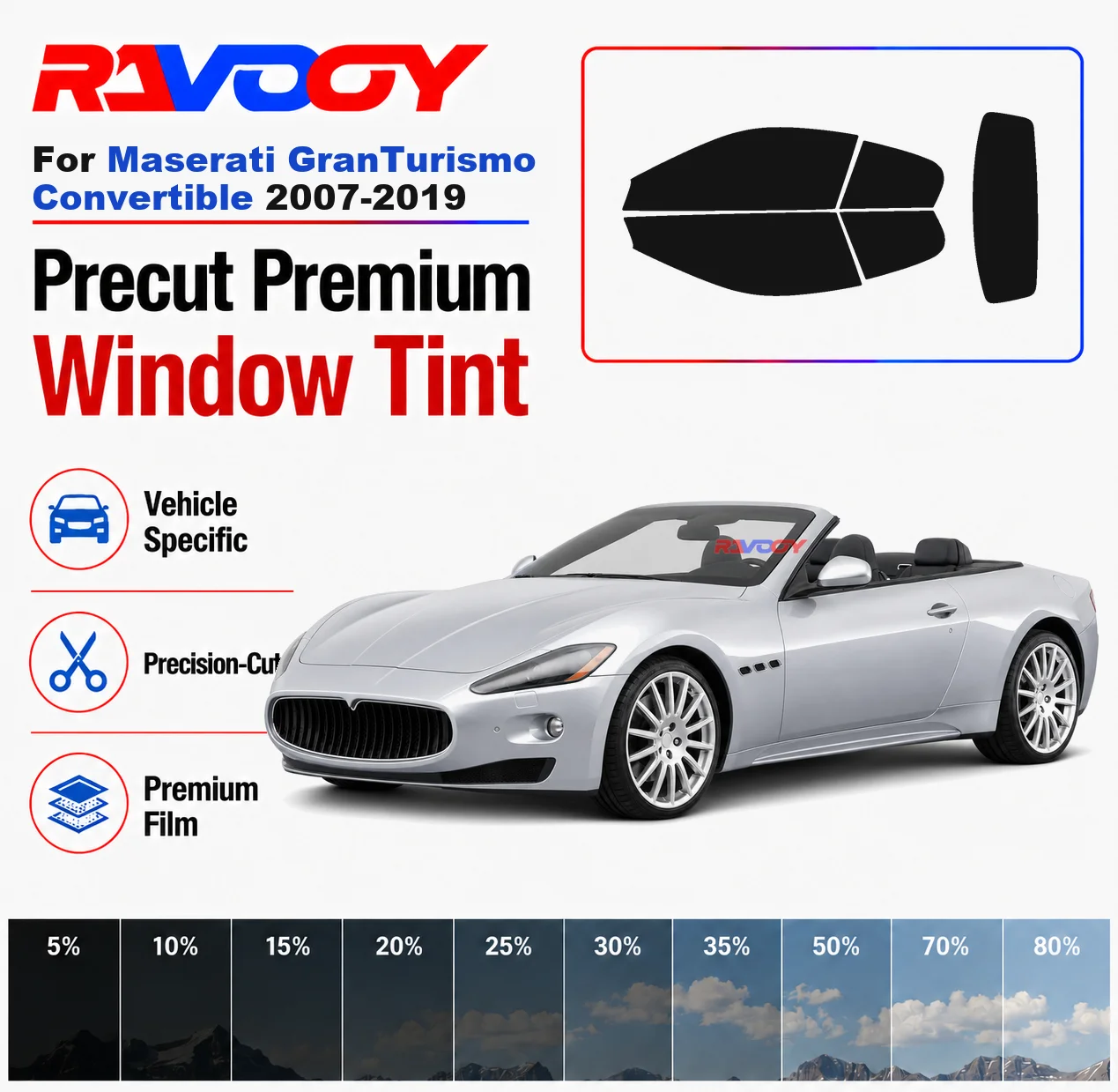 

Premium Precut Window Tint Kit Front Rear Windows For Maserati GranTurismo Convertible 2007-2019 Complete Set Nano Ceramic Film