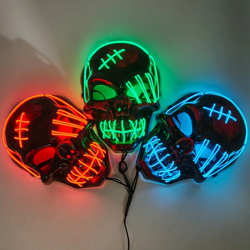 Scary Luminous LED Skull Mask Light Up Skeleton Head Mask Men Women Glow In Dark Neon Face Mask Cosplay Supplies