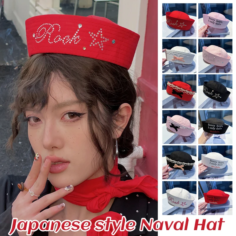 Hot Girl Y2k Sailor Hats Cute Bow Japanese Korean Harajuku Beret Hat Spring Summer Travel Atmosphere Photo Decorate Cap ﻿