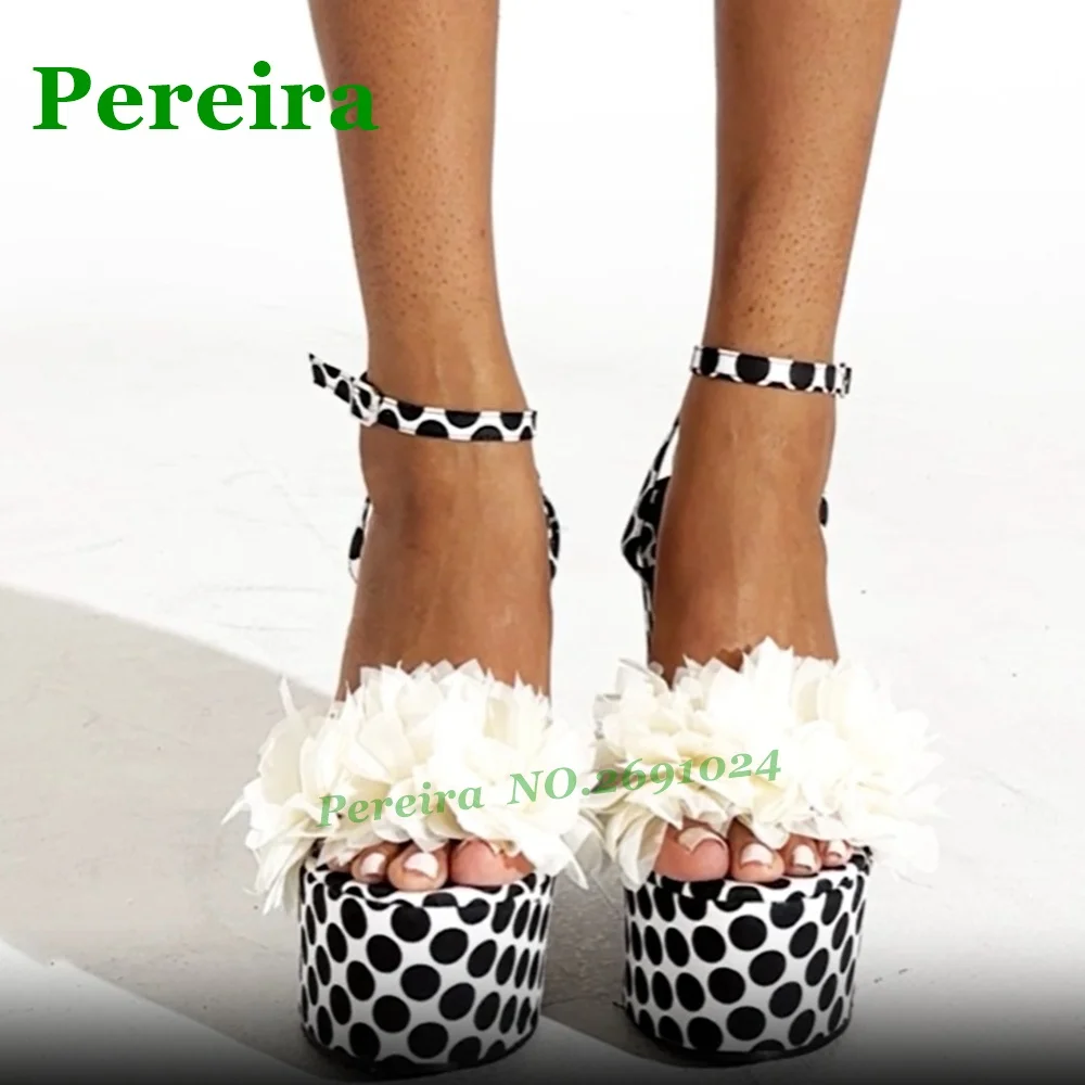 Polka Dot Flower Wedges Sandals Open Toe Platform Buckled Women's Sandals 2025 New Summer High Heels Slingback Runway Party Shoe view 4