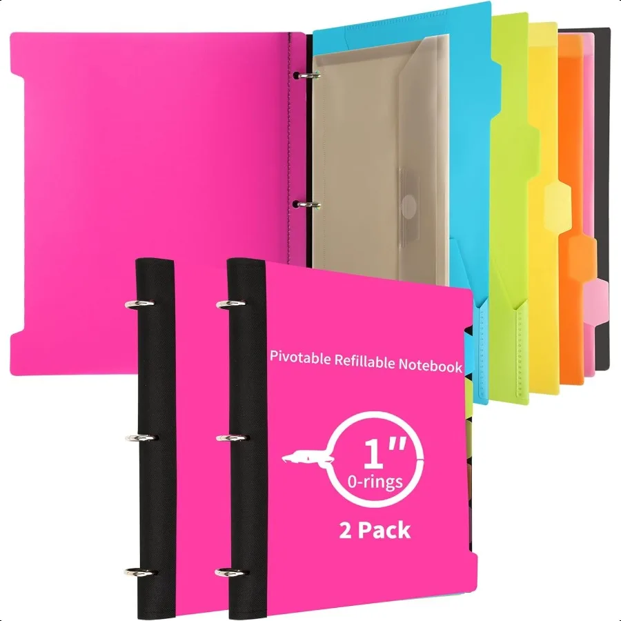 

2 Pcs Pivotable Refillable Notebook 3 Ring Binder Notebooks 1 Inch Notebook with Dividers and Pockets Folder Notebook Flexible