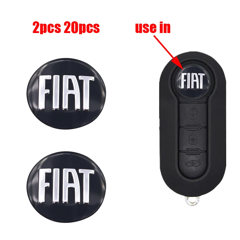 2 uds 20 piezas gran oferta 14mm negro 3D aluminio coche Logo llave Fob decoración emblema Auto llave insignia pegatina Accesorios para FIAT