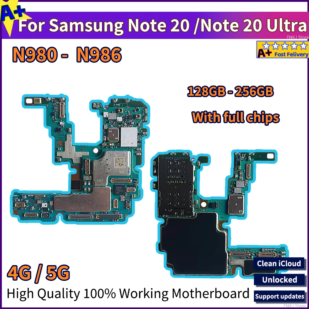 

256GB+12GB Plate RAM Logic Board For Samsung Galaxy NOTE 20 N980F N981B/U Note 20 Ultra N986B N986U 5G Motherboard Unlocked A+