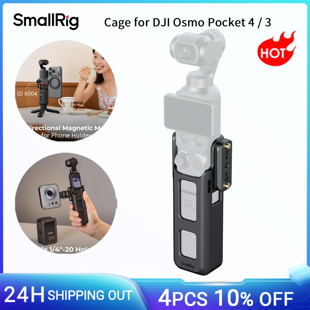 Image of SmallRig Pocket 4 Käfig für DJI Osmo Pocket 4 / 3 für Xtra Muse Zubehör mit Bidirektionaler Magnethalterung für Action 6 Adapter