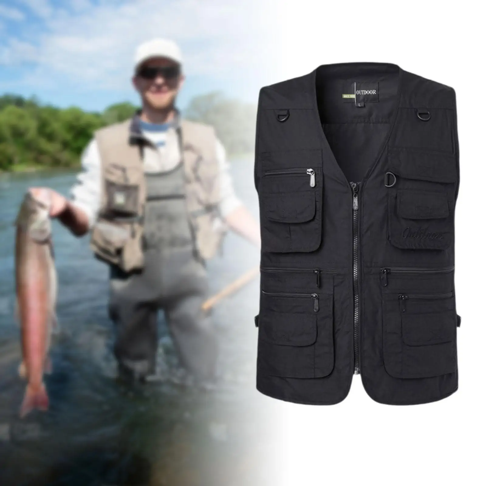 Mesh Fly Fishing Vest Adjustable Utility Work Vest Multi-pocket Outdoor Jacket for Hiking and Water Sports view 3