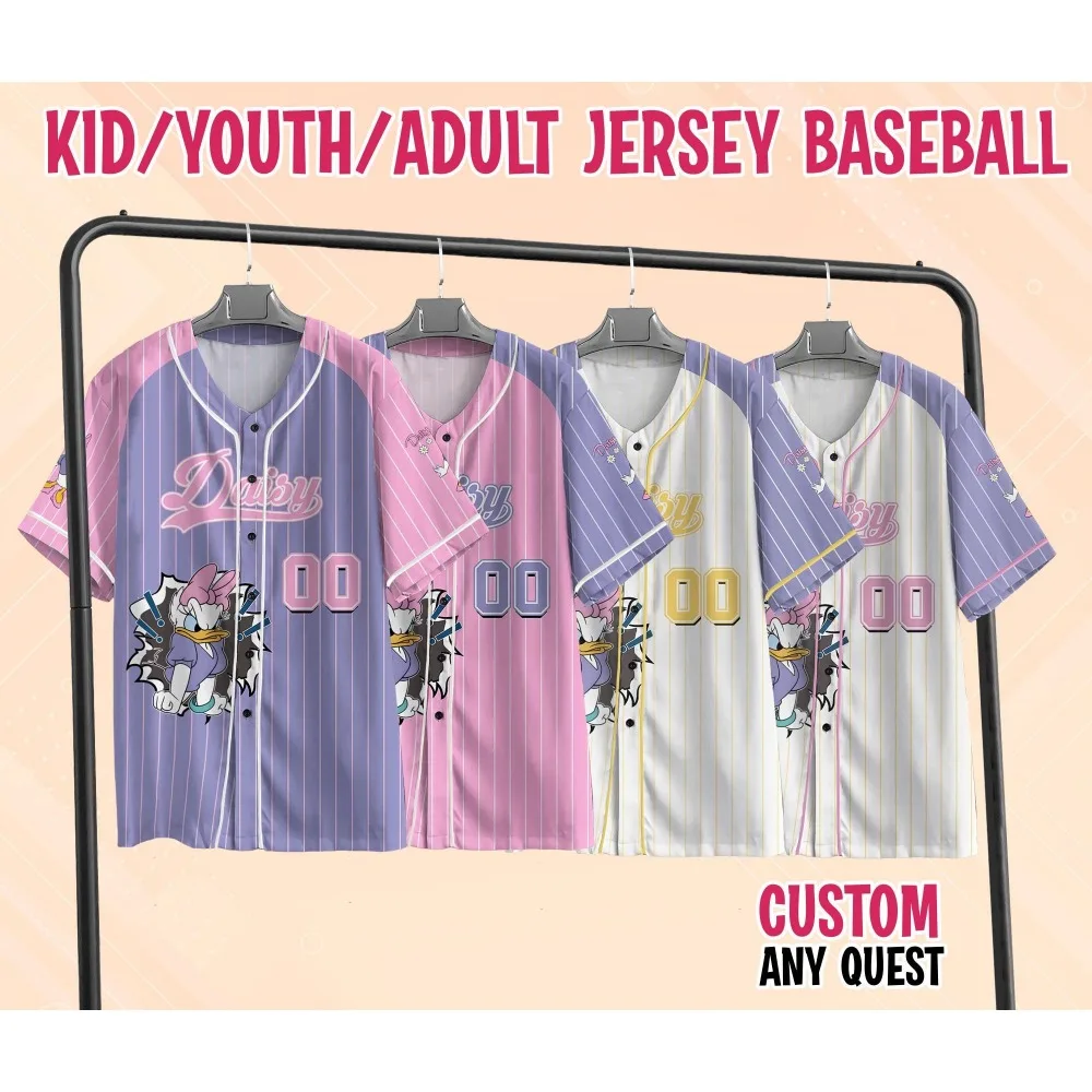 

Custom Disney 2025 Donald Duck Daisy Baseball Jersey Shirts Custom Name Kids Ropa De Hombre Printed Shirt Camisa Masculina