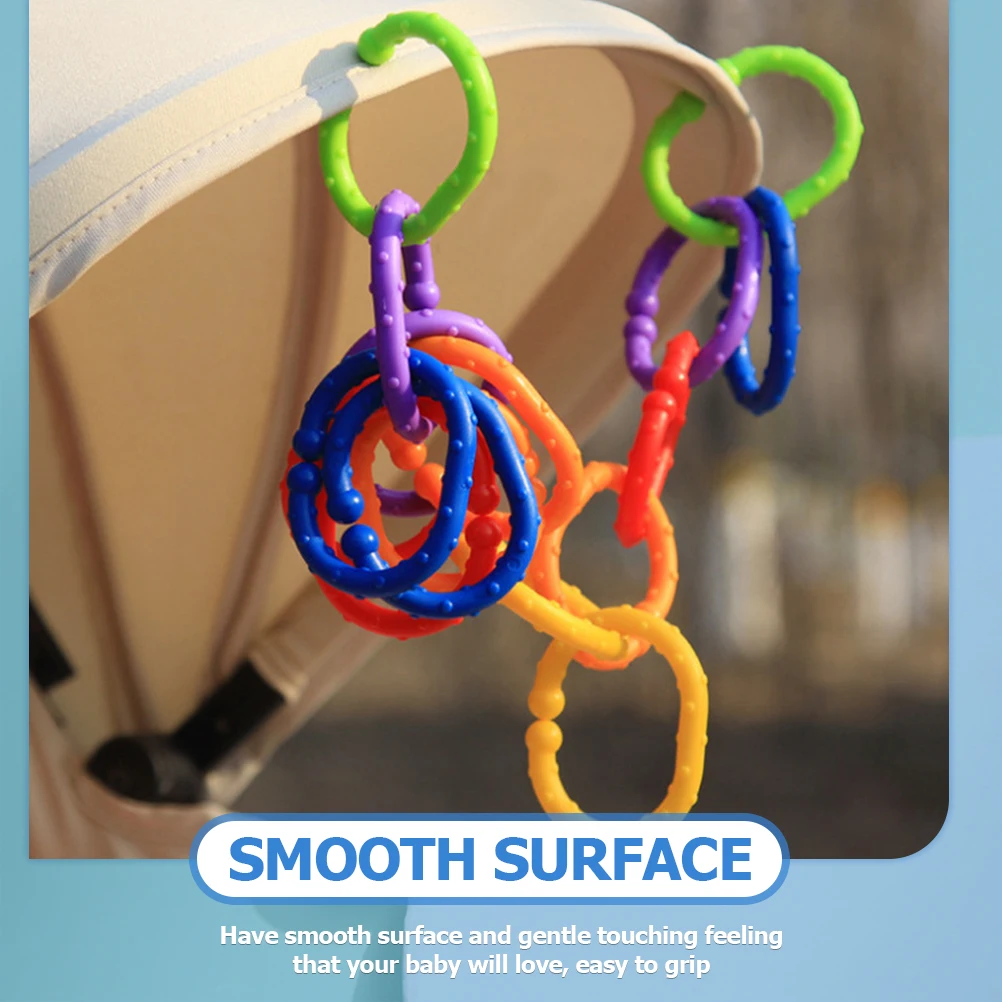 24 szt. Pierścieni do chwytania dla niemowląt, wysokiej jakości plastikowe złączki do zawieszania na wózku, łóżeczku, do zabaw edukacyjnych, na siatkę gimnastyczną, do fotelika samochodowego, na pieluchy