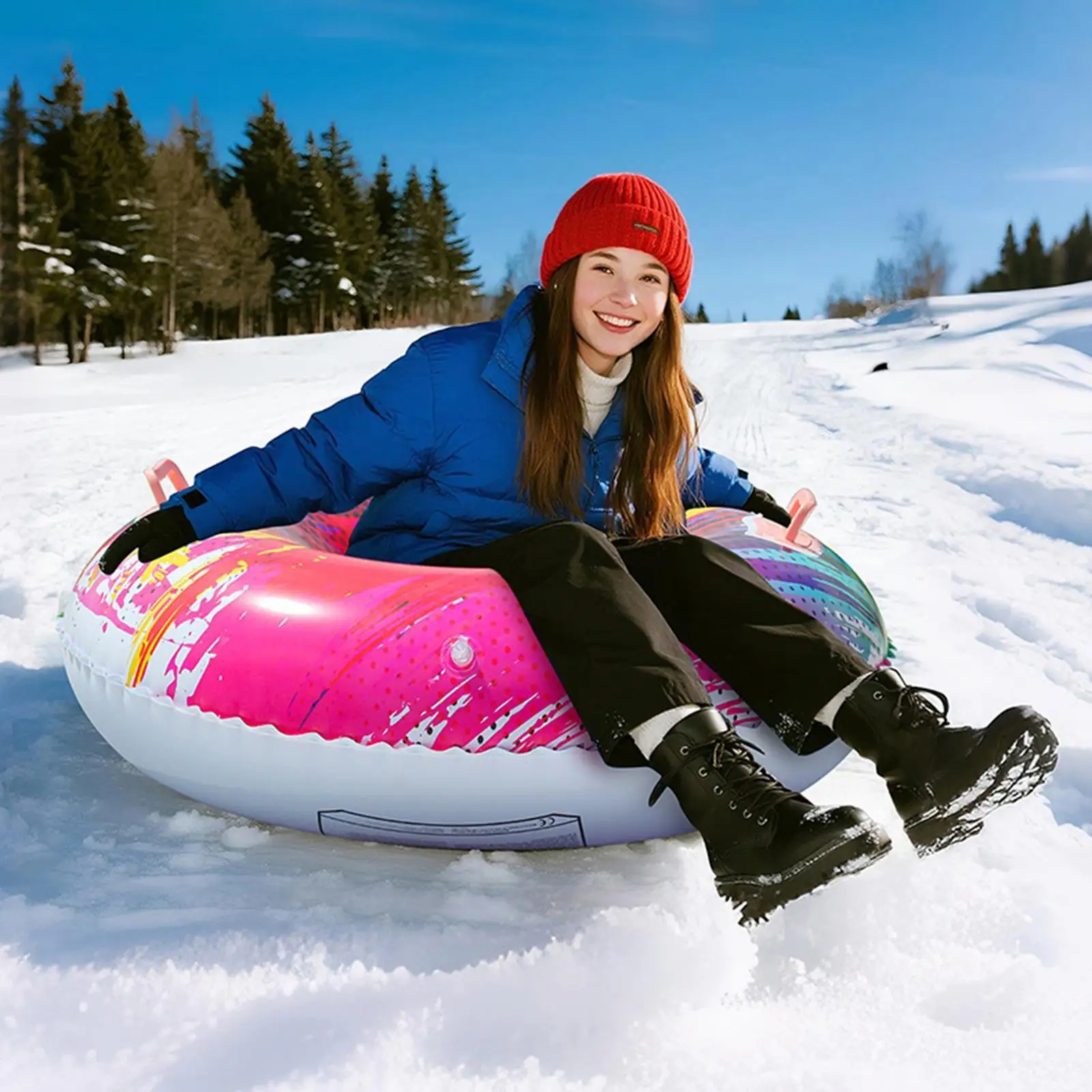 

Adult Children Inflatable Snow Tube Heavy-Duty Hard-Bottom Snow Sled With Handles, Thickened PVC Skiing Ring Winter Game Props