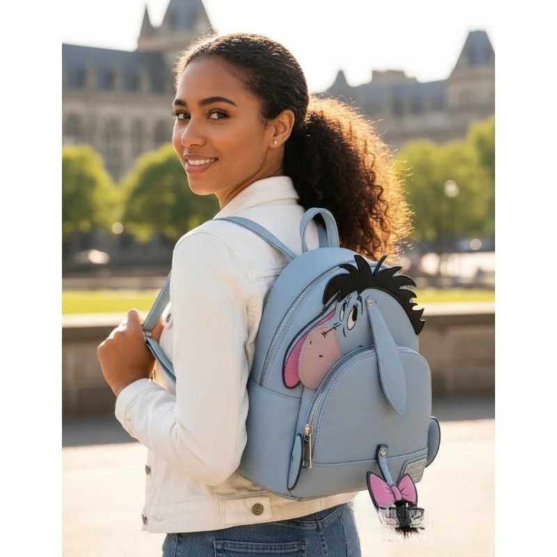 Eeyore Winnie The Pooh Cosplay Damen-Rucksack mit Schnappverschluss, Leder-Geldbörse, Mini-Rucksack