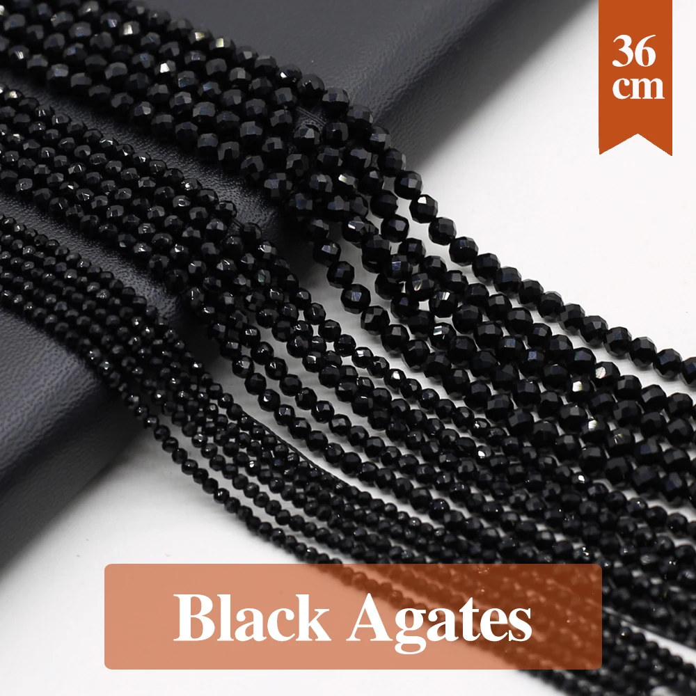 

Faceted Natural Black Agate Beads Round Natural Stone Loose Spacer Beaded for Making DIY Jewerly Necklace Bracelet 2mm 3mm 4mm