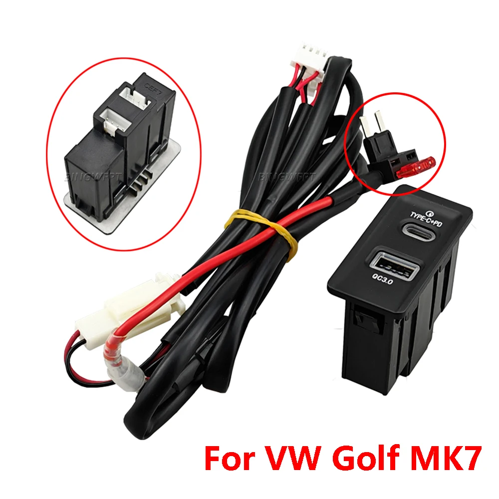 TYPE-C PD USB Interface Socket Car Quick Charger Power Adapter Charging Outlet For VW Golf MK7 2013 2014 2015 2016 2017