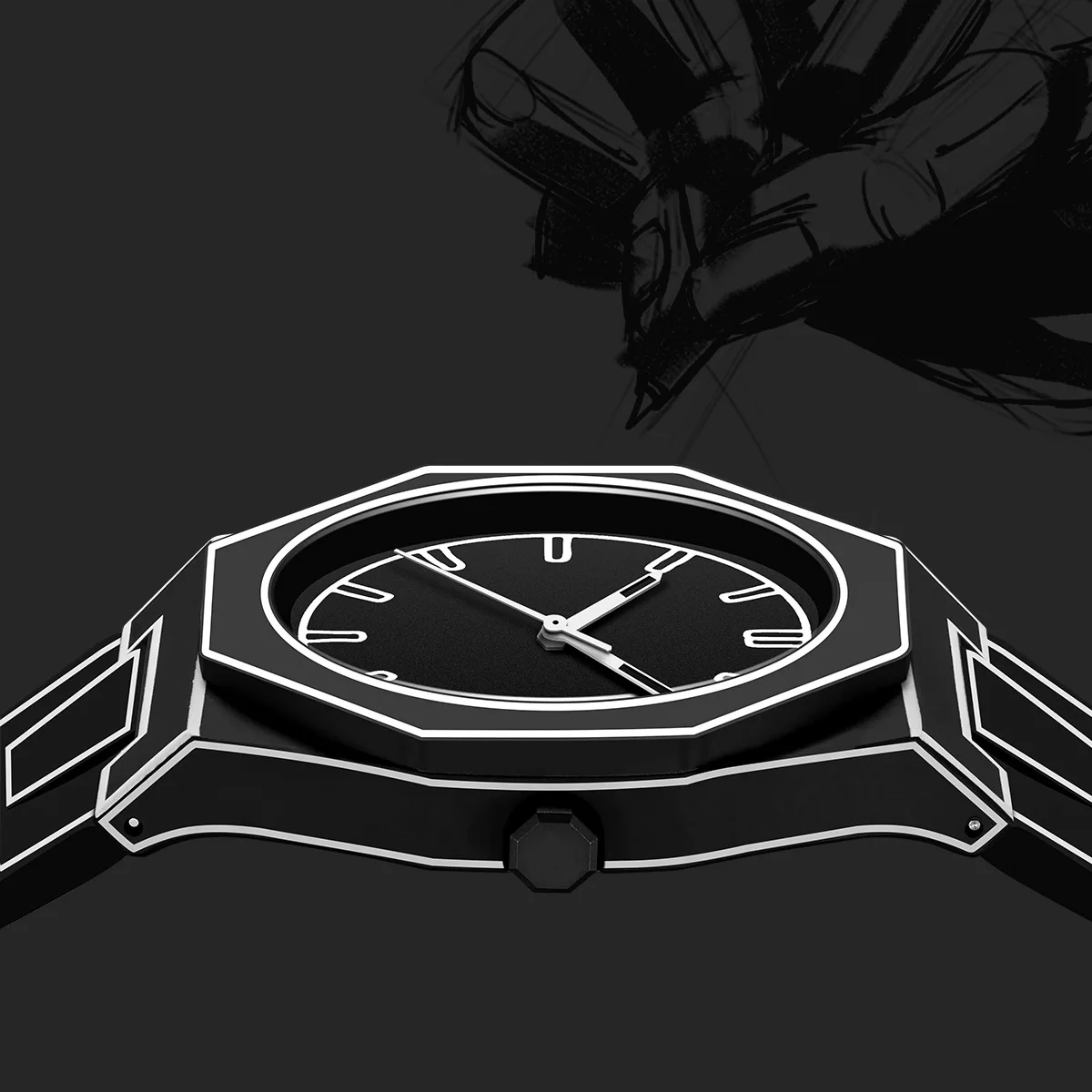 New Product Creative Black and White Sketching Silicone Strap Quartz Watch for Men's Casual Waterproof Sports Clock for Women