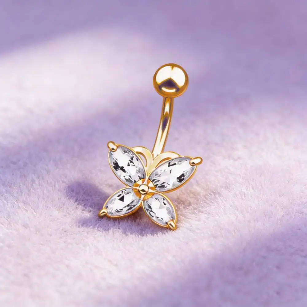 Piercings de Ombligo Pequeños con Forma de Mariposa para Mujer, Anillos de Ombligo con Zirconia Blanca, Aguja de Acero Quirúrgico, Joyería para Fiestas