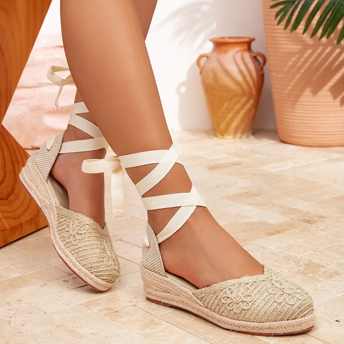 Sandalias de cuña tipo alpargata para mujer, con punta cerrada y correa al tobillo, estilo retro, modernas, informales, ligeras, para correr, oficina, uso diario