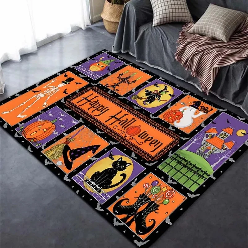 Halloween Spooky Witch Pumpkin Carpet for Living Room Decor Sofa Table Large Area Rugs Bedroom Bedside Foot Pad Antislip Doormat