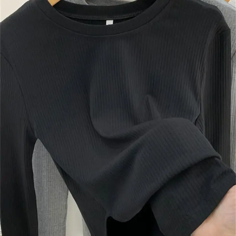 Solid Long Sleeved T-shirt O-Neck Thread Bottoming Shirt Women\'s 2024 Spring Autumn New Korean Fashion Fit Inner Fitting Top