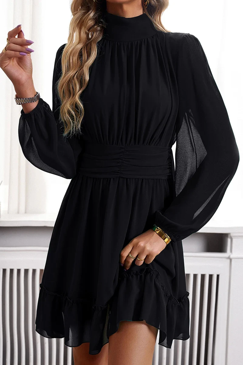 

Elegant solid color half turtleneck dress