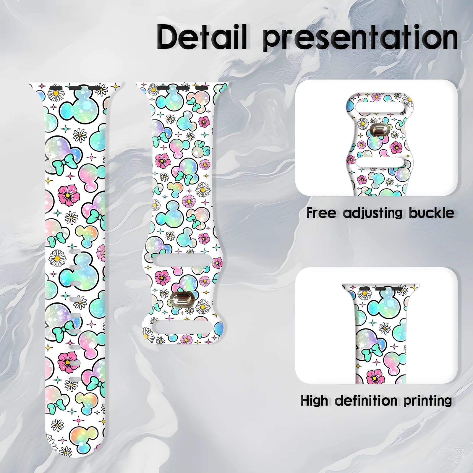 Disney Colorful Series Print Strap for Apple Watch 11 10 9 SE Silicone Band Replaceable Watchband for iWatch 46mm 45mm 42mm 41mm