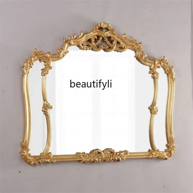 

A13 Bathroom, vanity mirror, vanity mirror gold French retro European gold foil toilet mirror