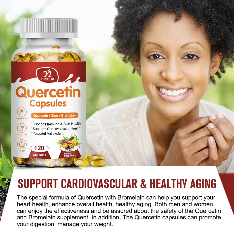 Quercetin Capsules Vitamin C Zinc & Elderberry Bromelain Capsules Antioxidant - Supports Cardiovascular & Immune Health