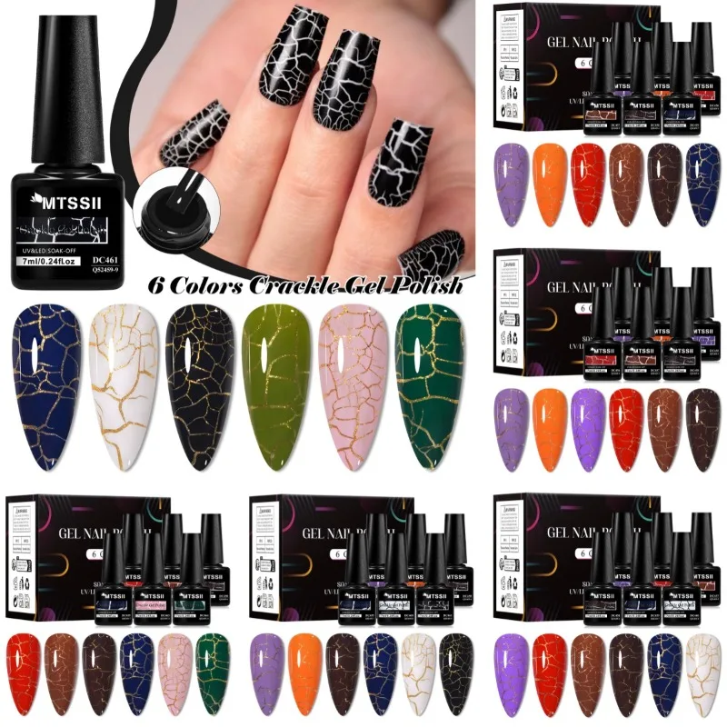 

MTSSII 6pcs Crackle Gel Nail Polish Set Crakle Marble Liner Gel Air Dry No Need Lamp Nail Art Varnish Nail Supplies DIY Manicure