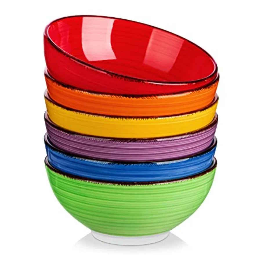 

Bonita Cereal Bowls Set of 6- Ceramic Soup Bowls, Microwave and Dishwasher Safe, 6 Inch Colorful Serving Bowls for Kitchen