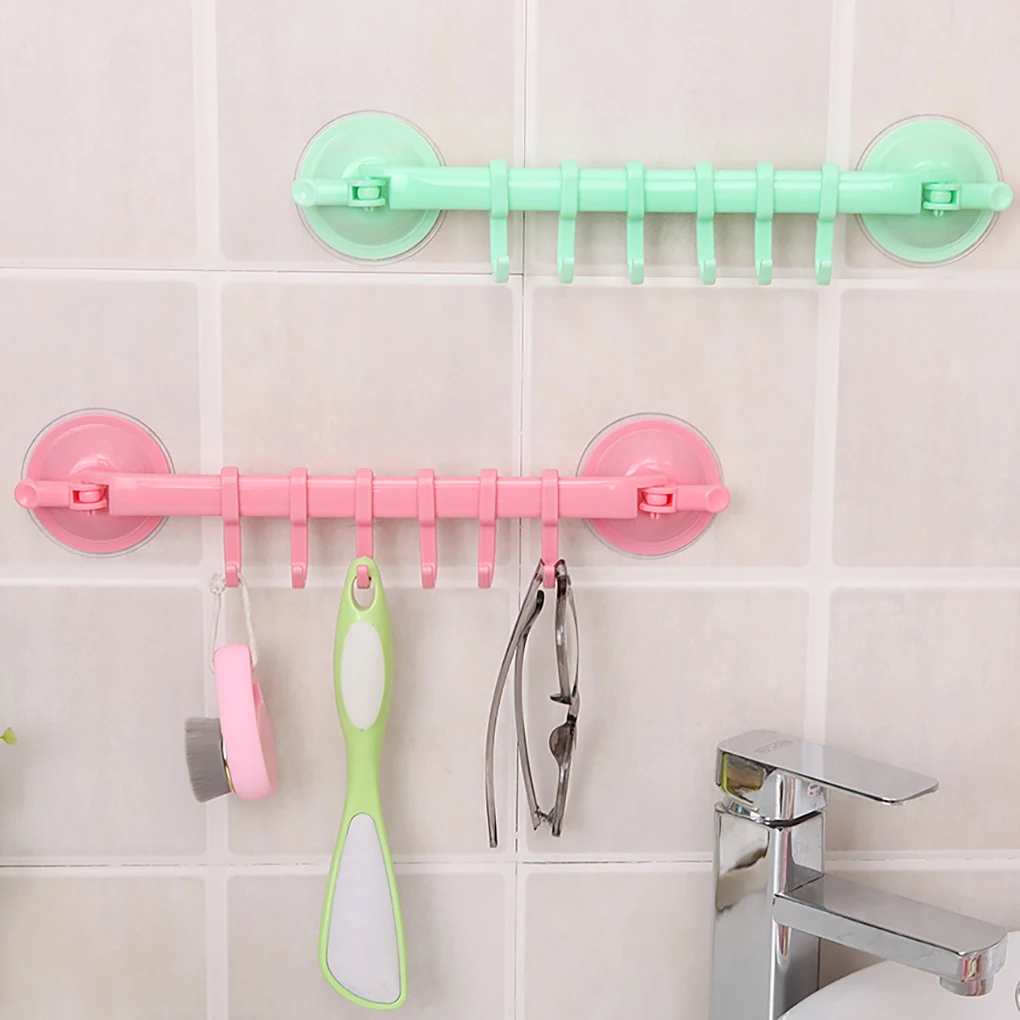 Towel Wall Rack with Suction Cups Kitchen Bathroom Tile Wall Sucker Hook Rag Hanging Holder, Pink