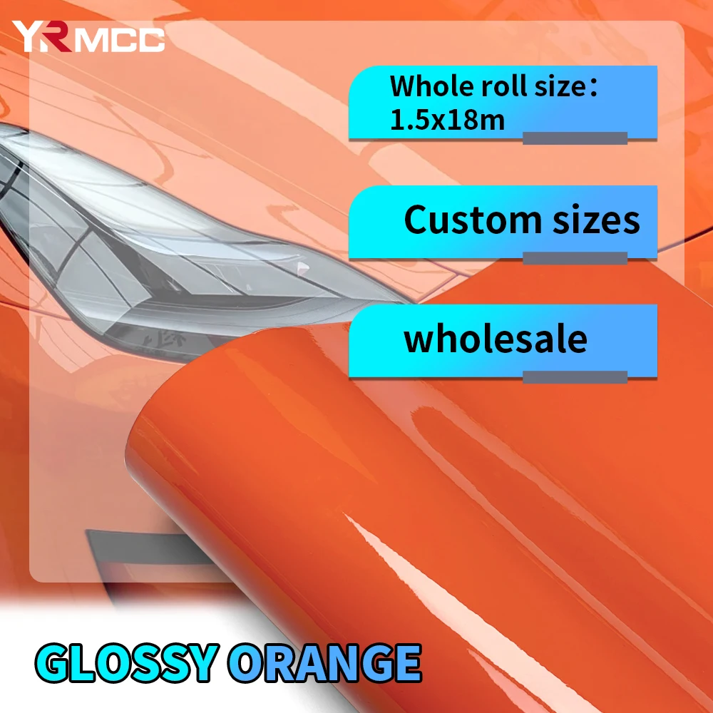 

100cmx200cm Car Sticker Vinyl Wrap Glossy Orange Shiny Motorcycle Vinyls Auto Custom Size Body Covering Film for Car Accessories