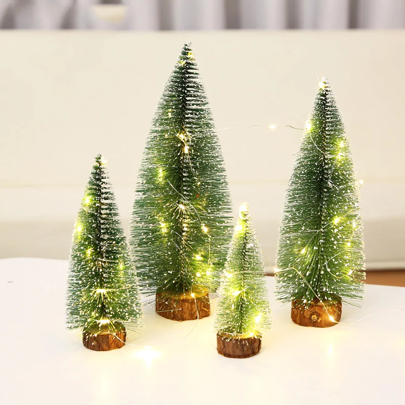 20/25/30cm Mini Christmas Tree Led Lights Artificial Sisal Cedar Christmas Tree Decoration For Home Xmas Table Ornament New Year