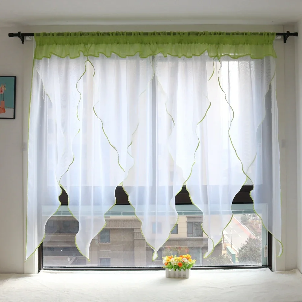 Transparente Voile-Fensterbehandlungen, Vorhänge für Küche, Schlafzimmer, Wohnzimmer mit farbigen Paspeln